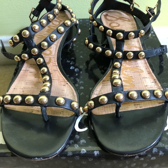 black sandals with gold studs